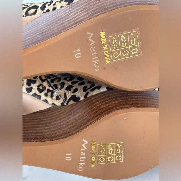 MATIKO Leopard Print Platform Pony Calf Hair Animal Wedge Ankle Boot 10 - Picture 7 of 8